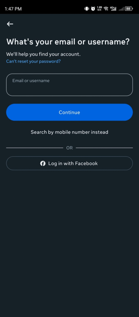 Reset Password Instagram Mobile