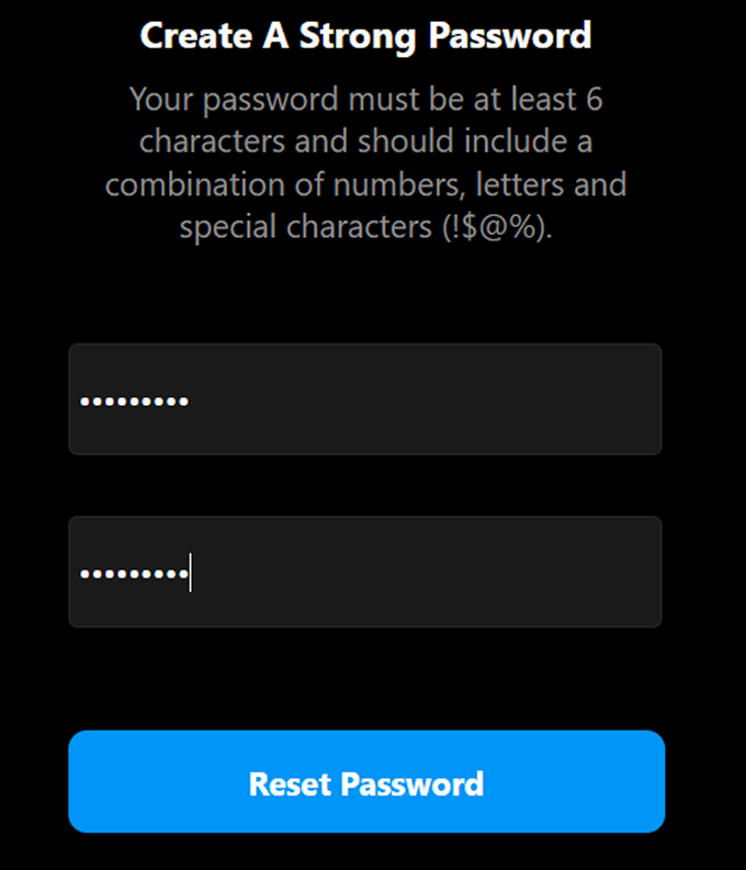 Reset Password Instagram Website
