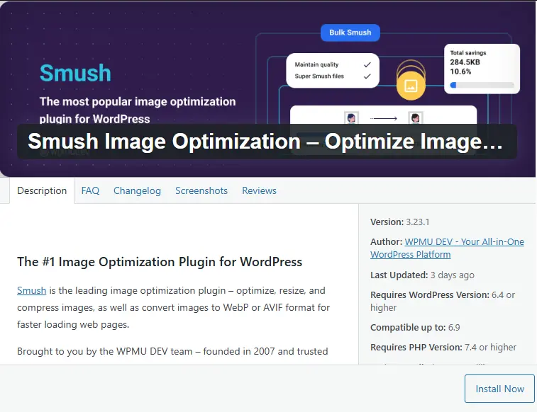 plugin Smush Image Compression and Optimization