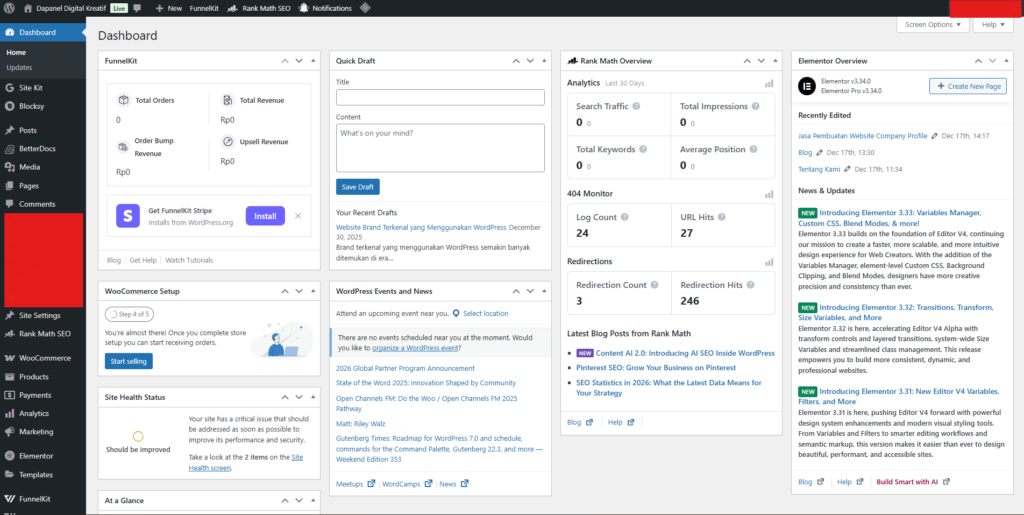 Dashboard wordpress