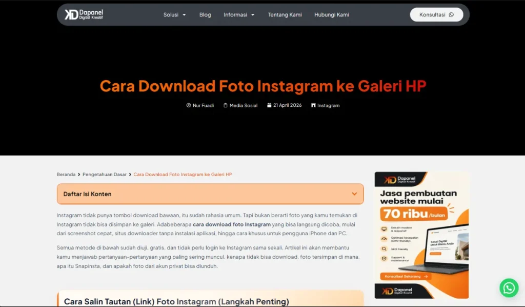 Publikasi artikel post wordpress